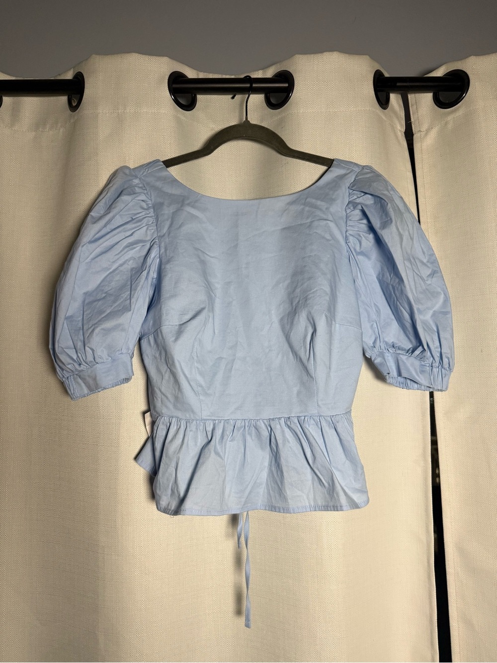 Bardot Light Blue Backless Peplum Poplin Top Size XS - Picture 3 of 8